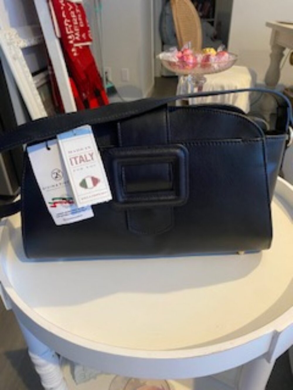 NWT Divina Firenze Black Leather Handbag Made in Italy